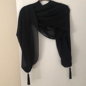 Evening black wrap/shawl with tassels.